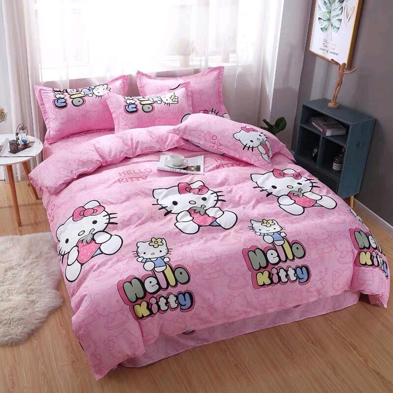 Bộ ga gối chăn phao - hè mẫu hello kitty chất liệu cotton