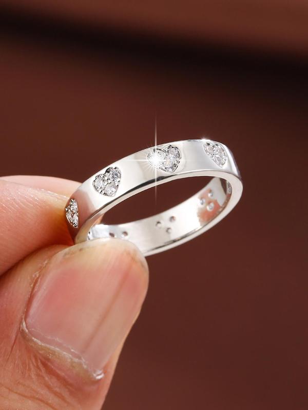 Sweet Love Design Artificial Zircon Inlaid Ring, Fashion Accessories for Women for Party, Daily Clothing Decor, Trendy All-match & Exquisite Jewelry for Birthday Gift 6
