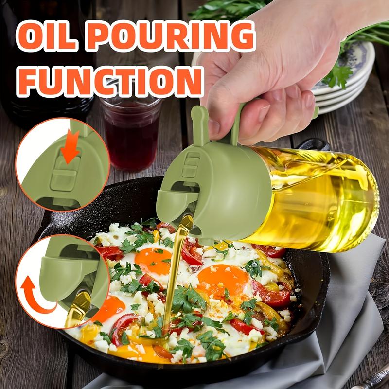 Product Introduction of 1pc Portable Oil Sprayer and Dispenser 2-in-1, Olive Oil Mister and Pourer, 470ML Plastic Kitchen Oil Spray Bottle for Cooking, BBQ, Air Fryer, Baking, Salad Utensils 5
