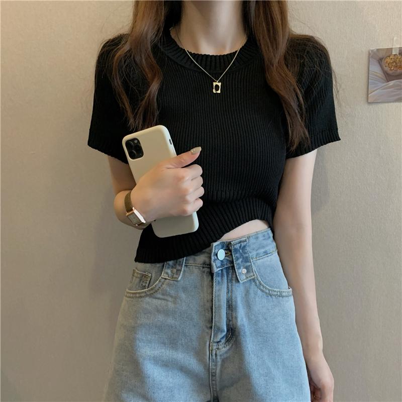 Product Introduction of Áo Thun ngắn Tay, Vừa Vặn Đàn Hồi, Phong Cách Pháp, Áo Sơ Mi Nhỏ Áo Mặc Bên Ngoài Kiểu Ngắn Phong Cách Phương Tây Cao Cấp, Áo Cơ Sở 8