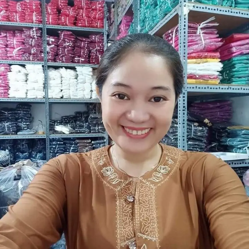 Áo Lam Đi Chùa Nữ - Pháp phục truyền thống thêu sen tay dài, phối viền vải thun dành cho chị em phật tử