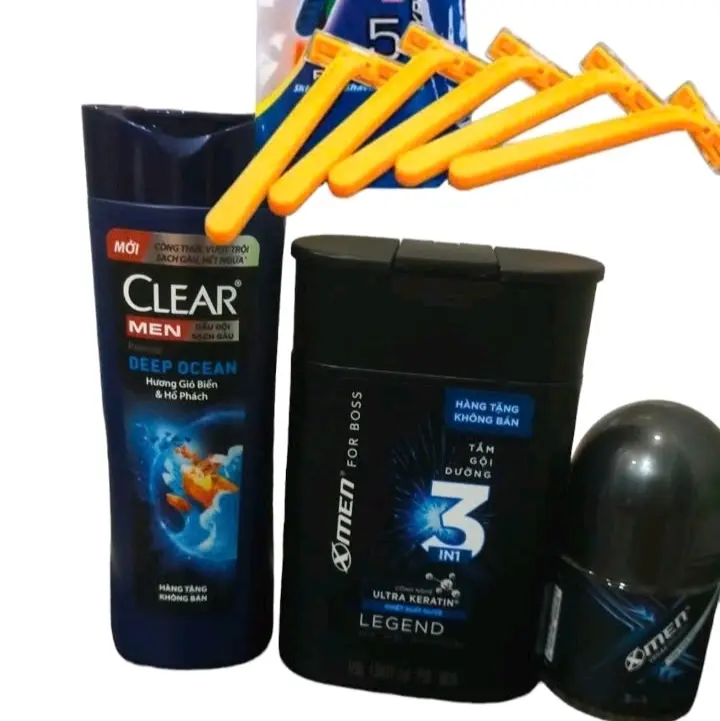 set 4 món dầu gội cle. ar 70g -sũa tắm gội xmen 85g+ lăn khử  xmen 25ml +sét dao cạo râu 5 cáiDưỡng Tóc Chăm Sóc Tóc Rau Má