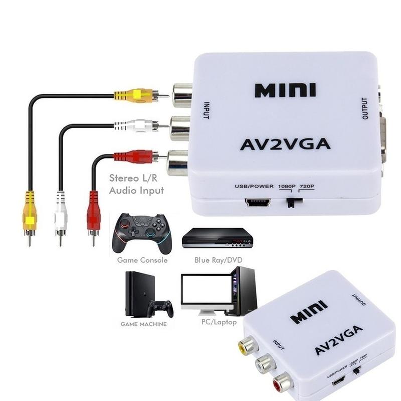 GRWIBEOU 1080P Mini Video Convertor RCA AV to VGA Video Converter Conversor with 3.5mm Audio AV2VGA / CVBS + Audio to HDTV PC 2