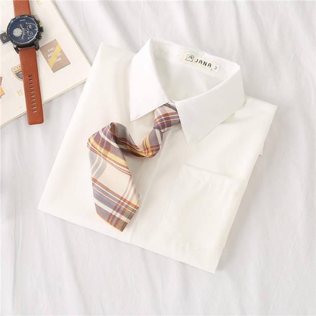 Product Introduction of Free Tie JK Uniform Shirt Women's Long-Sleeved Preppy Style Korean Spring and Autumn Medium and Small Children All-Matching Student White Shirt 6
