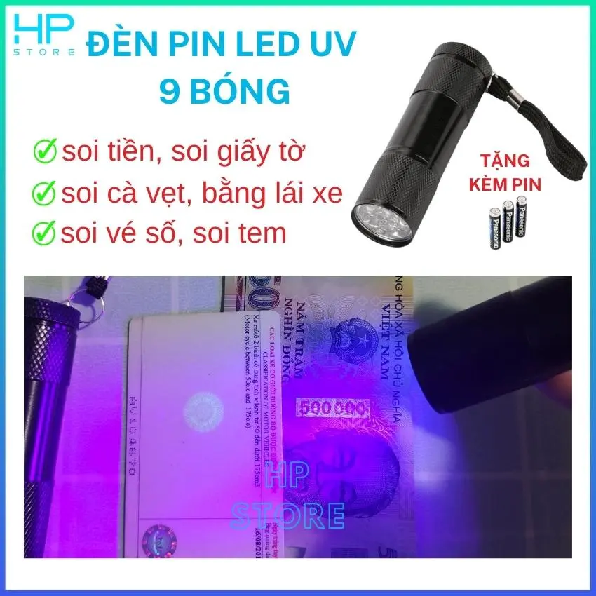 Đèn soi tiền gi.ả, đèn LED UV 9 bóng, đèn soi giấy tờ, cà vẹt, bằng lái xe, vé số, sấy keo