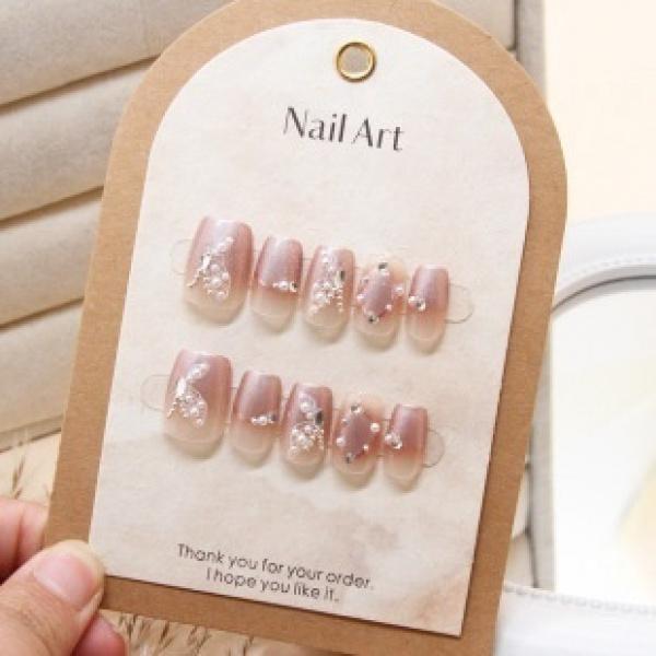 Product Introduction of Mid-Length Ballet Nail Ice Transparent Pink Creamy Green Color Matching Nail Sticker Wear Nail Wholesale Finished Product 24 Pieces Nails 29