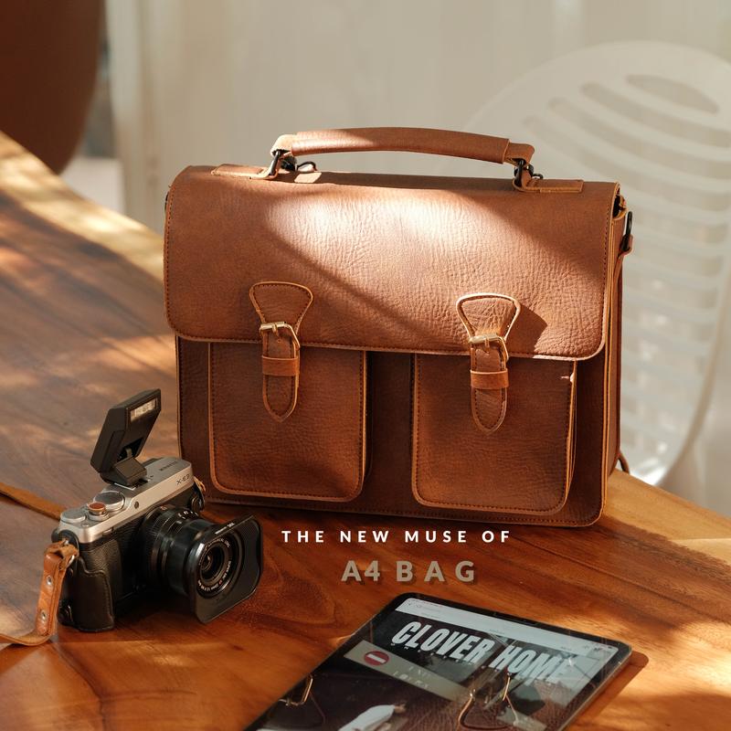 Balo, Cặp A4, Cặp Đi Học, Túi Đa Năng Retro D a PU Kiểu Hộp Đứng 3 Màu Chống Nước Nhiều Ngăn Đeo Vai Kèm Ví Nhỏ