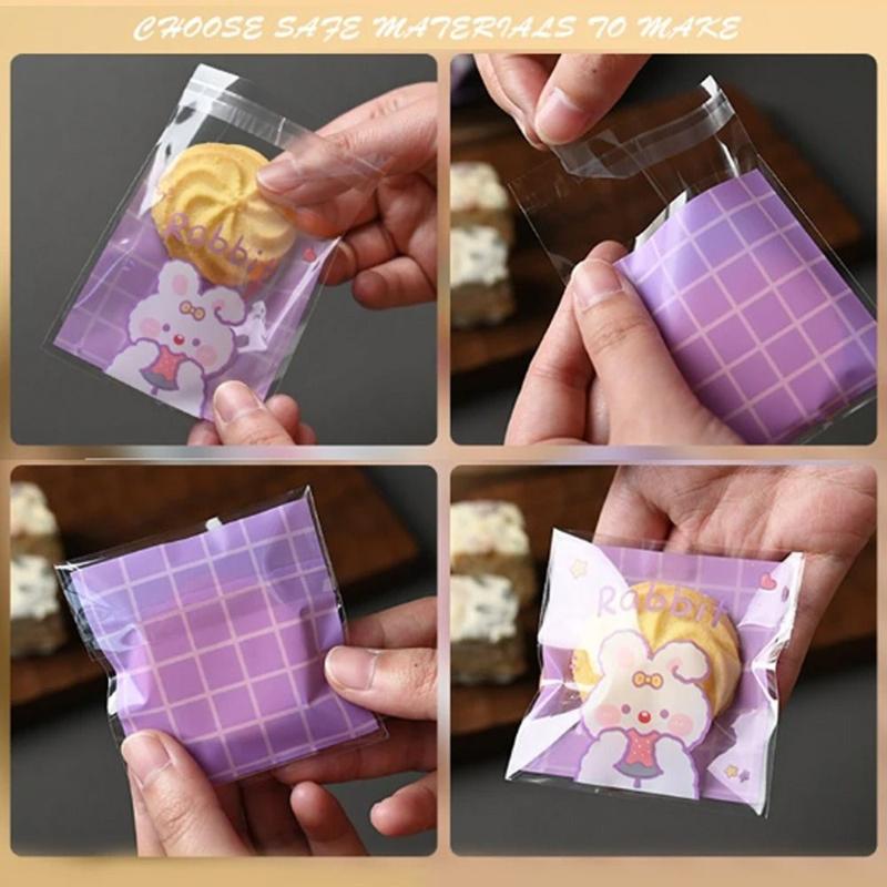 Product Introduction of 100Pcs Cute Transparent Cookies Packaging Bag DIY Cartoon Candy Wrapping Pouch Snack Bags Handmade Baking Supplies 10