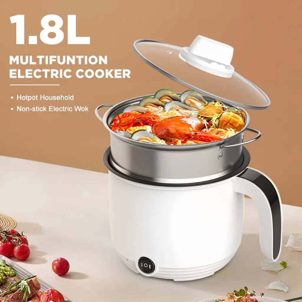 Electric Cooker by ISMEET - Mini 1.8L Dormitory Rice Cooker with Non-Stick Inner Pot and Plastic Steamer