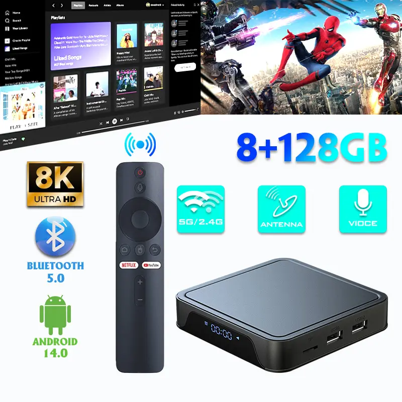 Android Tivi Box Tv98 Pro Crack Dual Wifi 2.4G và 5G Ram 4G Rom 32GB khiển giọng nói Kết nối Bluetooth Xem YouTube k+  tv