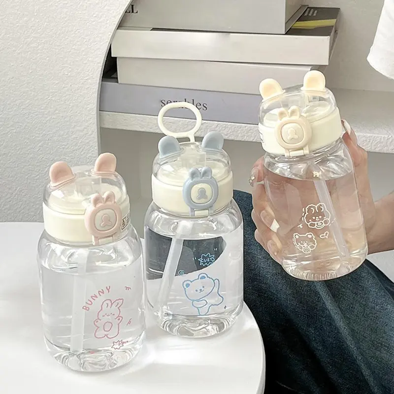 Bình Nước Dễ Thương, Dung Tích 500ML, Dành Cho Trẻ Em, Có Ống Hút Và Ống Hút Nhựa Hoạt Hình S, Cầm Tay, C7Q1 2