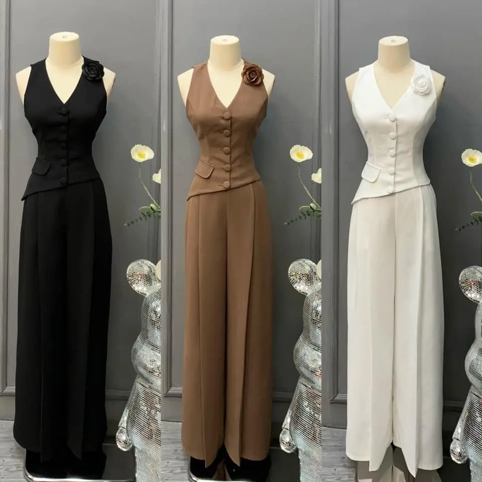 DN25-SÉT ÁO QUẦN GHILE VẠT CHÉO ÁO 2 LỚP QUẦN SUÔNG RỘNG DÀI DÂY KÉO ,PHÙ HỢP TẤT CẢ SỰ KIỆN VÀ CÁC MÙA,PHOM THIẾT KẾ CHUẨN . WONMEN Nhung Kem