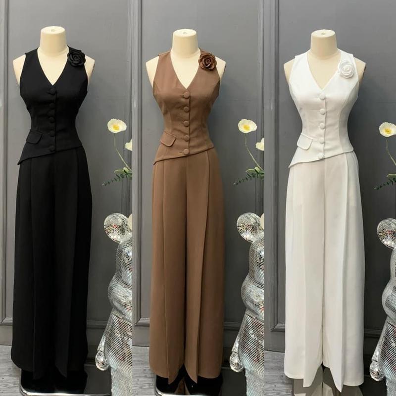 DN25-SÉT ÁO QUẦN GHILE VẠT CHÉO ÁO 2 LỚP QUẦN SUÔNG RỘNG DÀI DÂY KÉO ,PHÙ HỢP TẤT CẢ SỰ KIỆN VÀ CÁC MÙA,PHOM THIẾT KẾ CHUẨN . WONMEN Nhung Kem 1