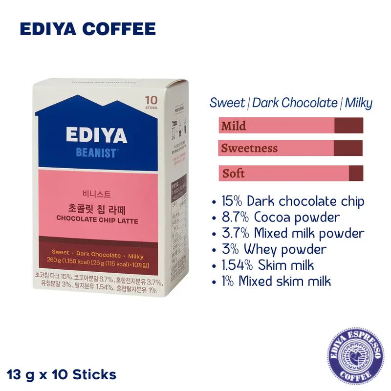 EDIYA BEANIST Chocolate Chip Latte 1Box 10T 1