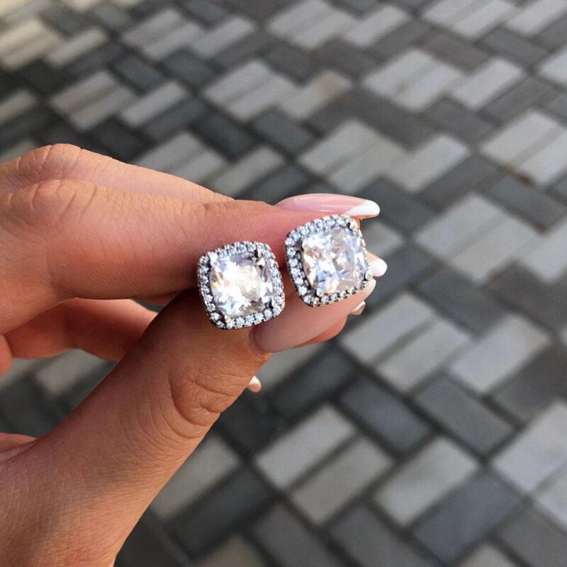 Product Introduction of Huitan Bright White/Yellow/Pink CZ Stud Earrings for Women Fashion Contracted Jewelry High Quality Wedding Engagement Earrings 10