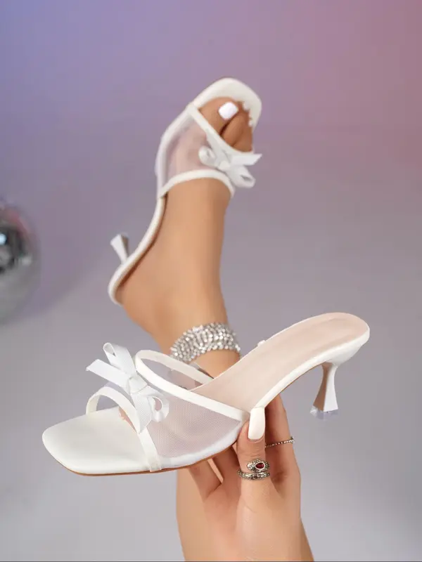 Women's Fashionable Bowknot Design Slides, Elegant Pointed Toe High Heel Sandals for Party, Daily Clothing Decor for Women & Girls, Shoe 5