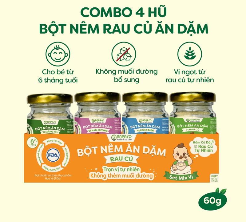 Hạt nêm ăn dặm cho bé Anpaso từ 6m+ Bột nêm rau củ cho bé ăn dặm từ 6 tháng Gia vị ăn dặm cho bé từ 6m+