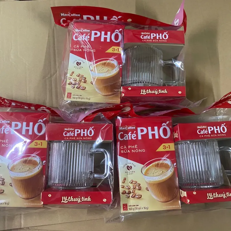 COMBO 3 HỘP CÀ PHÊ PHỐ SỮA NÓNG TẶNG 3 LY THUỶ TINH CÀ PHÊ PHỐ