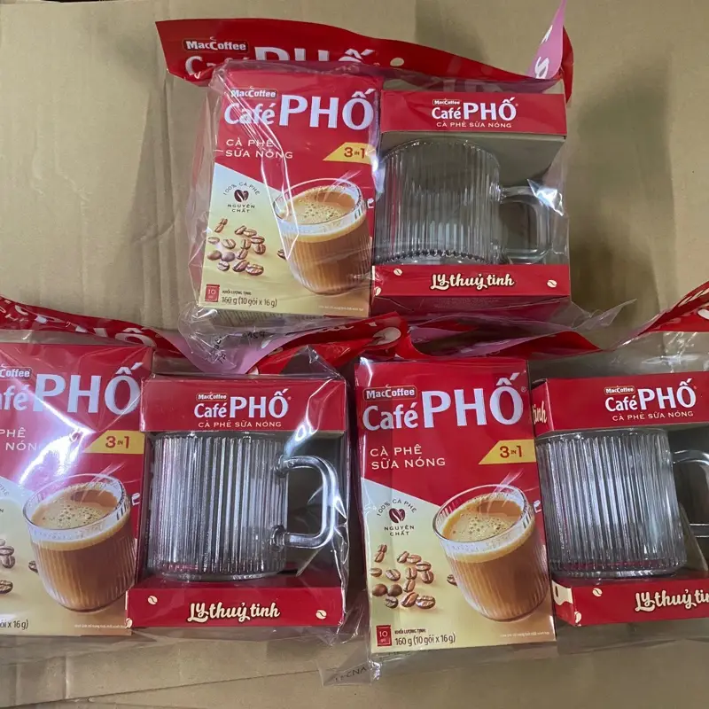 COMBO 3 HỘP CÀ PHÊ PHỐ SỮA NÓNG TẶNG 3 LY THUỶ TINH CÀ PHÊ PHỐ