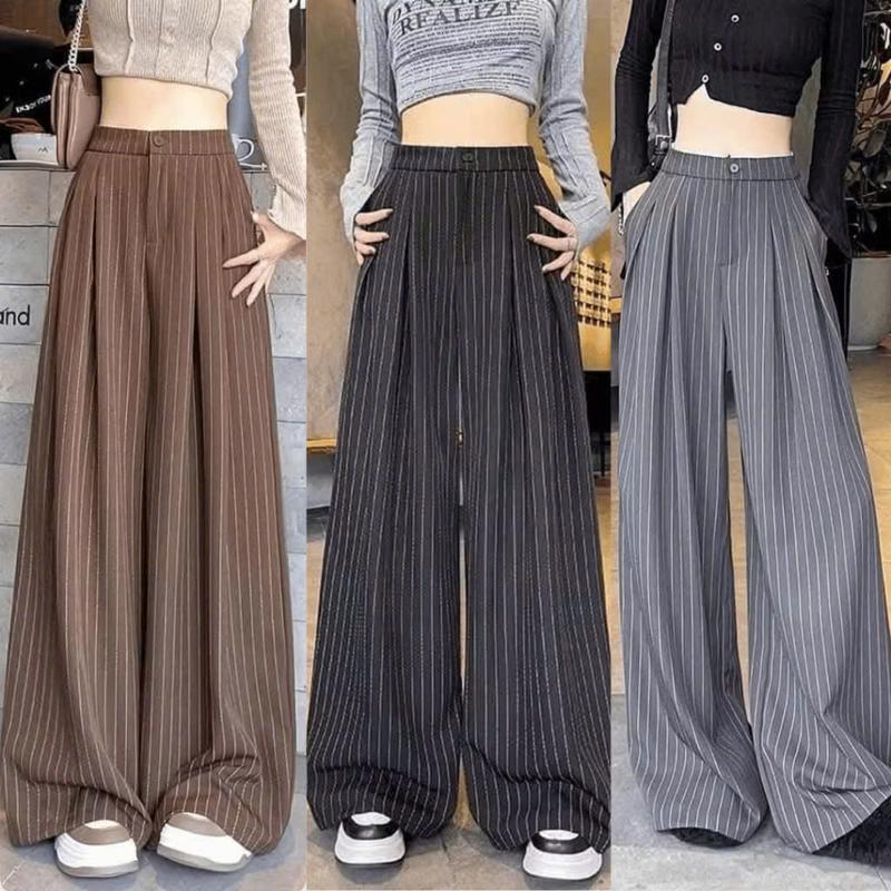 Quần Ống Rộng Gold Hàn Kẻ Sọc Phong Cách Hàn Quốc Phối Chun Sau Siêu Tôn Dáng, Nhiều Màu