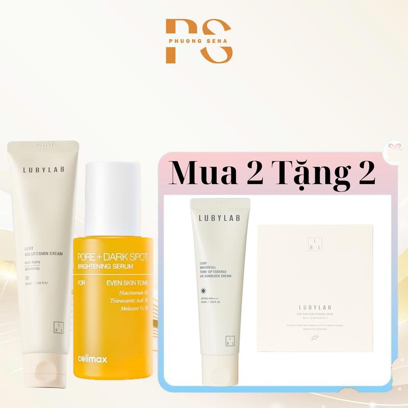 (Mua 2  tặng 2) SN0958 1 Serum Nám + 1 Kem Volufitamin Lubylab 50ml+ 1 Miếng mặt nạ thạch Hydrogel + 1 kem chống nắng Lubylab