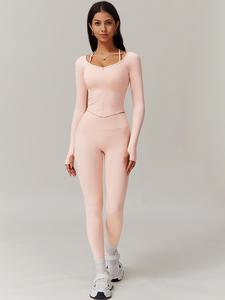 Women's Solid Long Sleeve Crop Top & High Waist Leggings Tracksuit Set, Sporty Comfy Breathable Outfits for Yoga Gym Workout Running, Ladies Sportswear for All Seasons