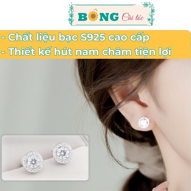 Bông tai nam châm đính đá Zircon không cần lỗ xỏ tiện lợi phong cách Hàn Quốc BTB50 - Khuyên tai BÔNG Cài Tóc