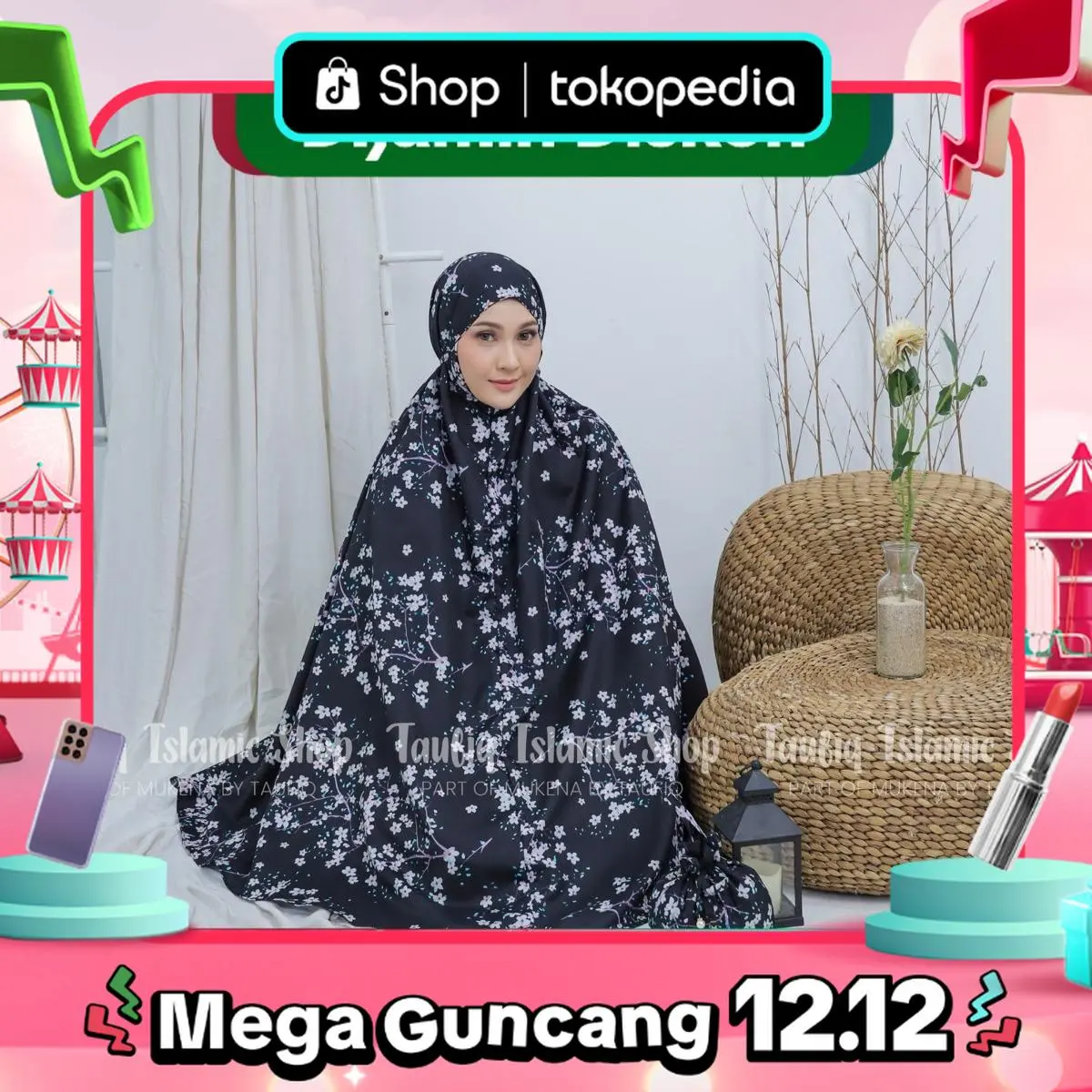 Mukena Kinan Series | Mukena Traveling Medium Pouch Motif | Mukena 2in1 Motif Resleting Dagu Atasan Panjang Katun Nyaman Cantik