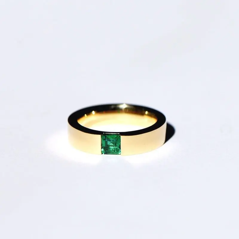 925 Silver Inlay Natural Emerald Zircon Ring Rose Gold Green Stone Men and Women Simple and Popular INS Non-Fading