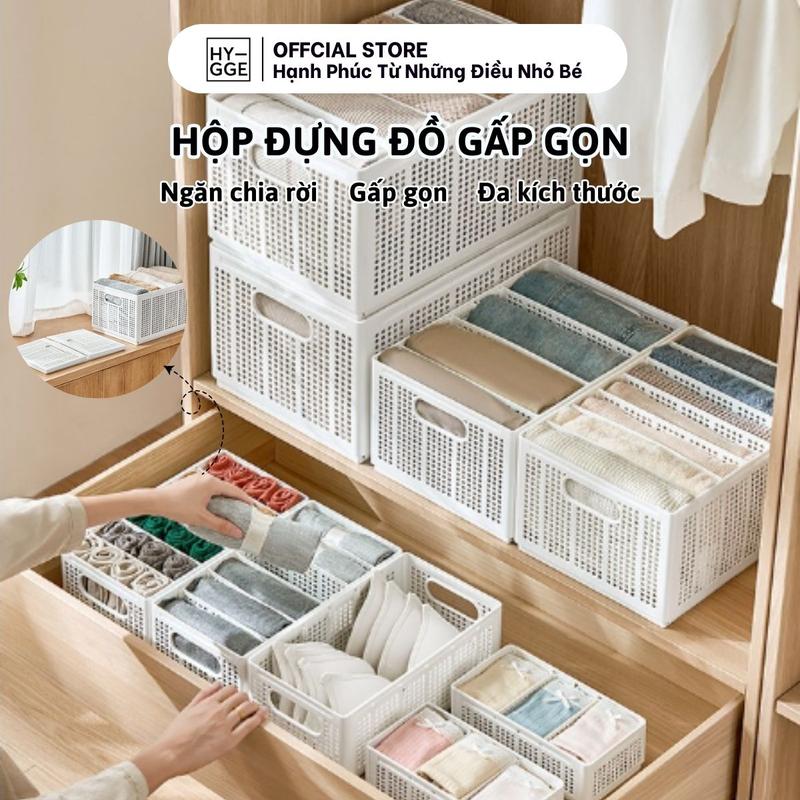[GIÁ HỜI 3/4 - 5/4] Hộp Đựng Quần Áo Gấp Gọn Chia Ngăn, Hộp Nhựa Đựng Đồ Lót, Tất Vớ, Giỏ Nhựa Đựng Đồ Tiện Lợi - HYGGE Mã SP0674 Chống Bụi