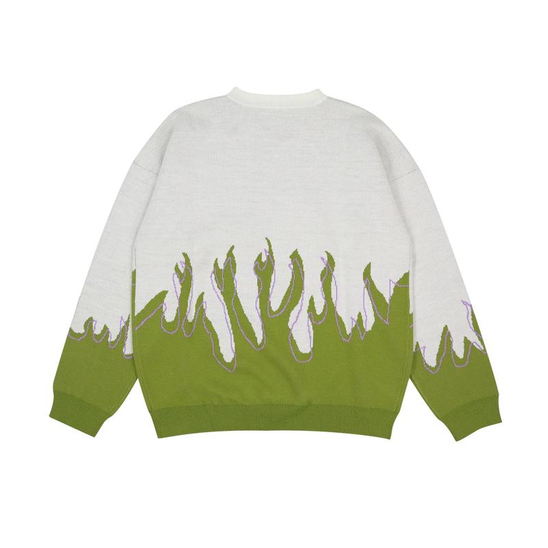 Cosmic Knit Sweater FLAME LINE Knitwear Rajut Pria Katun Kerah Top Panjang Sweatshirt 5