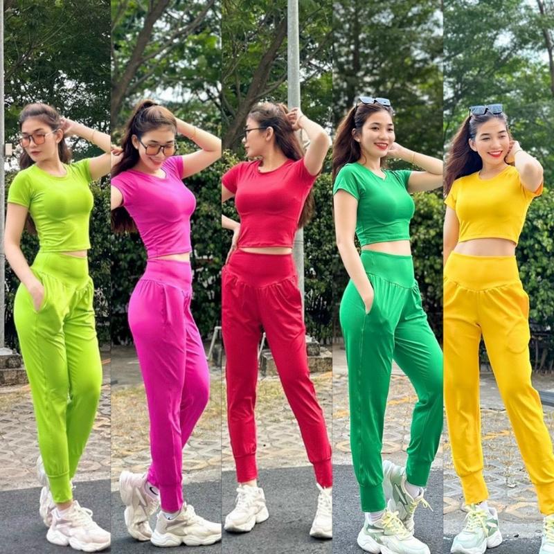 Bộ tập thể thao-gym- yoga -earobich quần dài có túi áo croptop SIZE M,L,XL,XXL Thun Sport 1