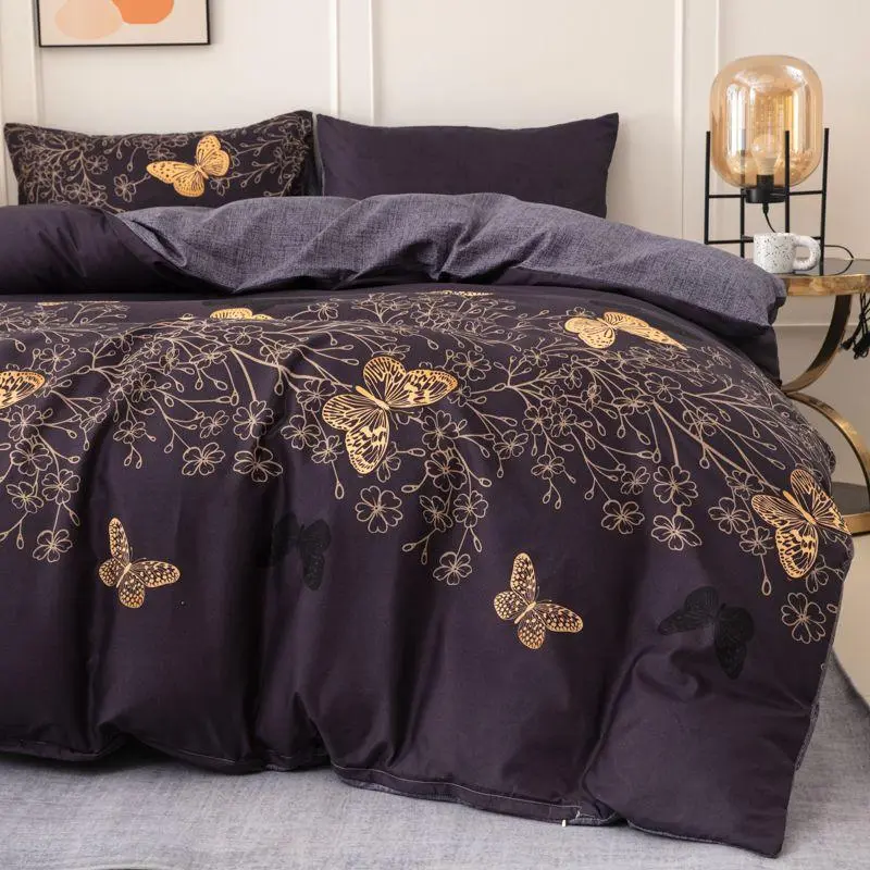 Butterfly Print Duvet Cover & 2 Pillowcase without Filler, 3 Counts Soft Comfortable Bedding Set, Modern Casual Bedding Supplies for Home Bedroom Accessories 3