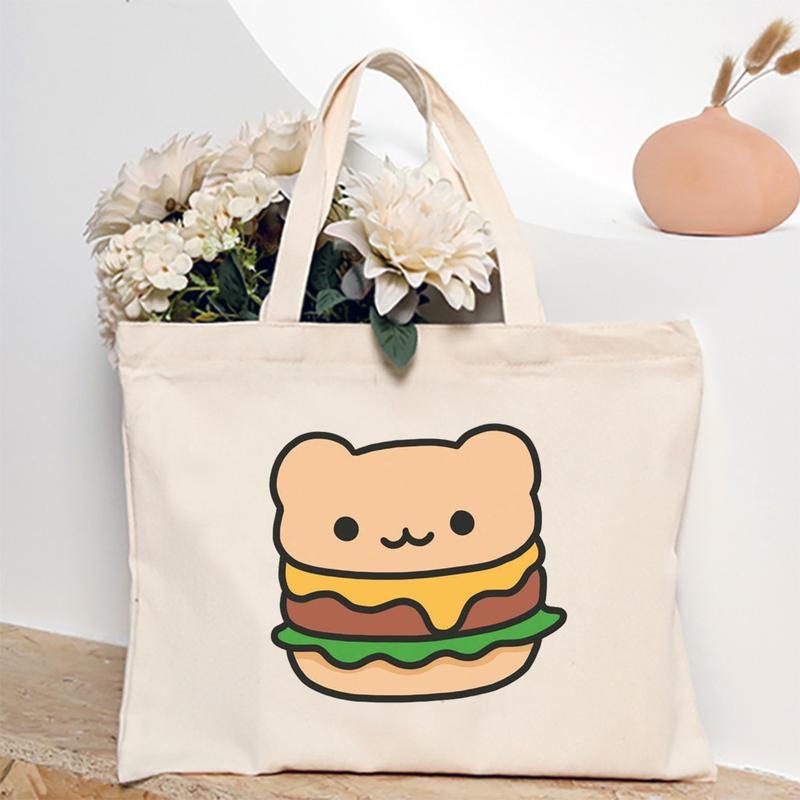 Product Introduction of Cute Cartoon Teddy Bear Printed Canvas Horizontal Handbag Fashionable Versatile One Shoulder Storage Bag 19