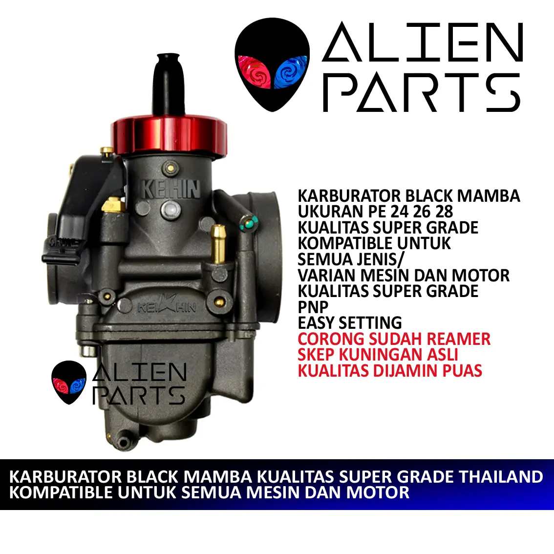 (BISA COD) KARBURATOR KEIHIN PE 24 26 28 BLACK MAMBA KARBU PE24 PE26 PE28 KARBULATOR KALBURATOR CPO SUDCO SCARLET WARNA HITAM MERAH