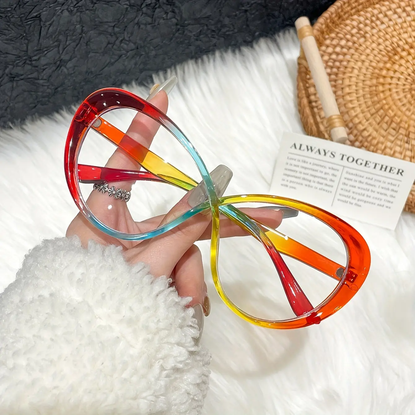 Y2K Butterfly Frame Clear Lens Glasses Color Block Fashion Decorative Glasses Computer Spectacles for Women