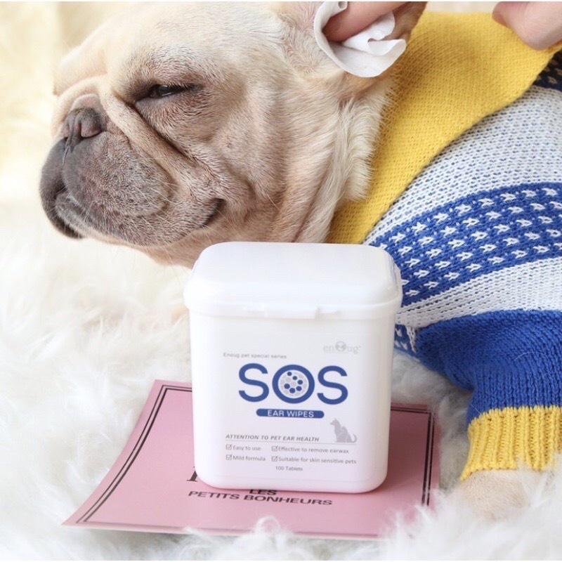 Khăn lau vết ố mắt/ Khăn lau vệ sinh tai chó mèo SOS dịu nhẹ 100 miếng 8