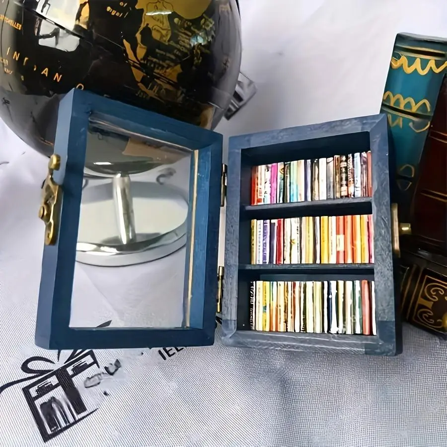 Mini Wooden Book Storage Box, 1 Count Miniature Bookshelf Design Display Case, Desk Organizer for Home Decor, Unique Gifts for Book Lovers, Aesthetic Organization