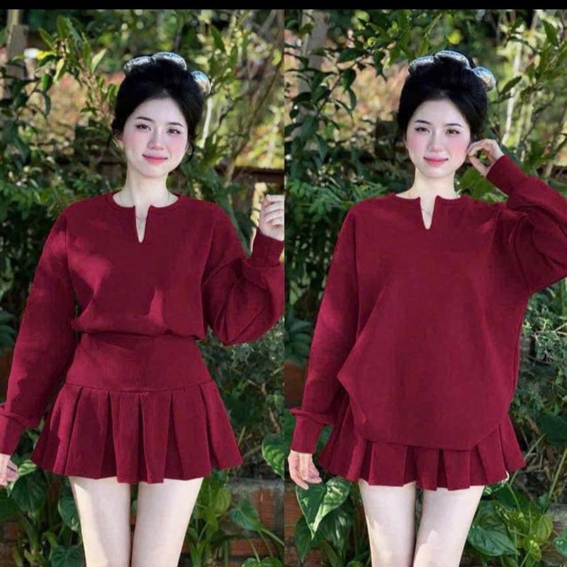 •[ bigsize 55-90kg ] SET ÁO  FORM RỘNG CỔ V -  CHÂN VÁY trước cạp, sau chun, kéo khoá sườn , có quần bảo hộ BIGSIZE