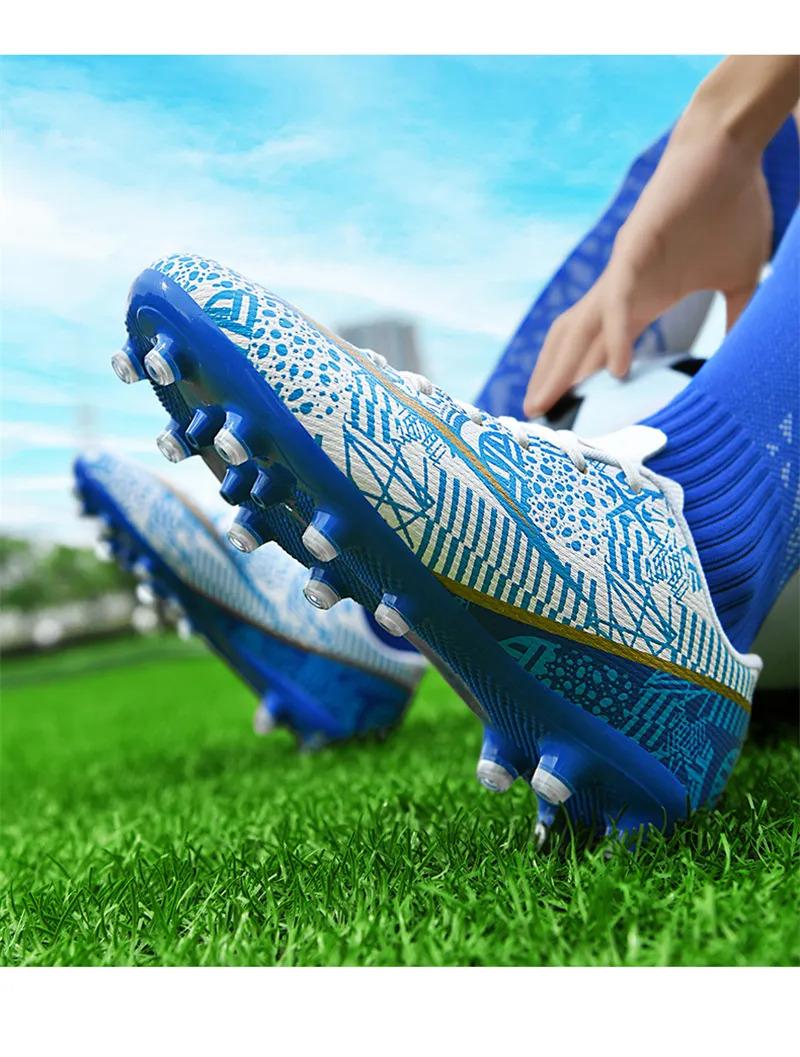 Product Introduction of High Quality Men Women Soccer Shoes Light Cleats Training Football Shoes Ankle Sport Long Spike Sneakers Turf Futsal Shoes Big Size 33-45 36