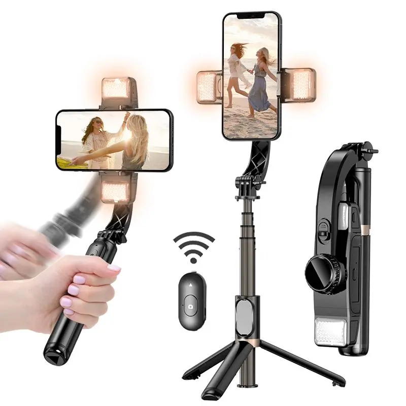 Portable Selfie Stick with Fill Light, 360 Degree Rotatable Phone Stabilizer with Remote Control, Bluetooth-compatible Selfie Holder Stand for Android & iOS, Stocking Fillers Gift