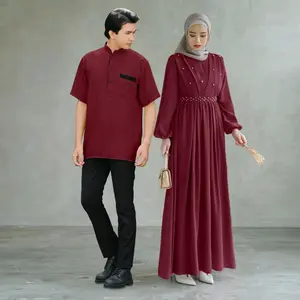 SJB AZORA COUPLE PASANGAN SIMPLE APLIKASI MUTIARA/COUPLE KONDANGAN KOKO LENGAN PENDEK UKURAN L XL Baju Gamis Muslim Wanita Dress Panjang