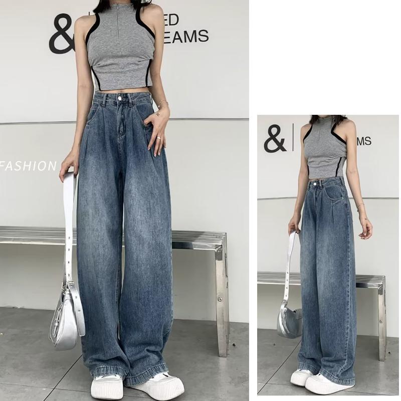  QJN24_1 Quần Jean Lưng Cao Ống Suông Quần Bò Nữ Ống Rộng Dáng Xuông Che Khuyết Điểm Chân 