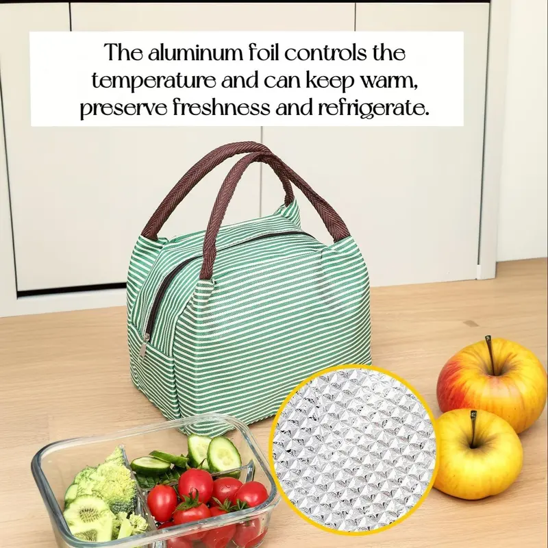 Striped Pattern Lunch Bag, 1 Count Reusable Lunch Handbag, Insulated Lunch Bag for Work Travel Picnic, Home Supplies 2