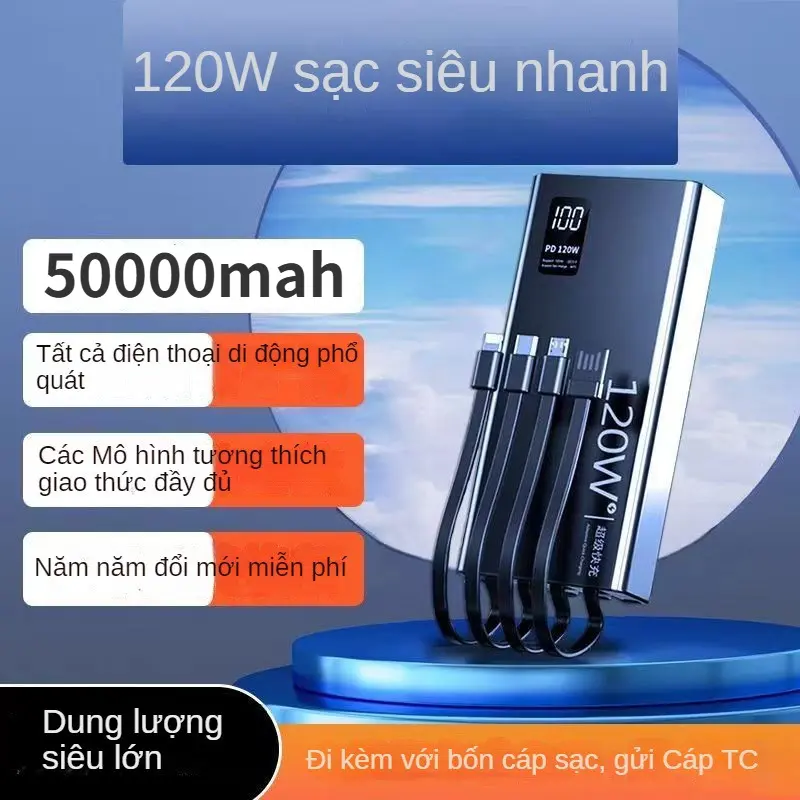 [ Hàng chính hãng]Pin sạc dự phòng cao cấp 100000mah, Tích Hợp 4 Dây Sạc , Sạc Siêu Nhanh,  Pin Dự Phòng Sạc Nhanh sac pin đa năng dung lượng lớn, pin dự phòng dương, cục sạc dự phòng 50000mah/100000mah 1