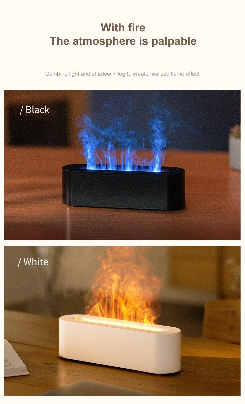 Product Introduction of Flame Aroma Diffuser Humidifier USB Desktop Simulation Light Aromatherapy Purifier Air for Bedroom With 7 Colors 35