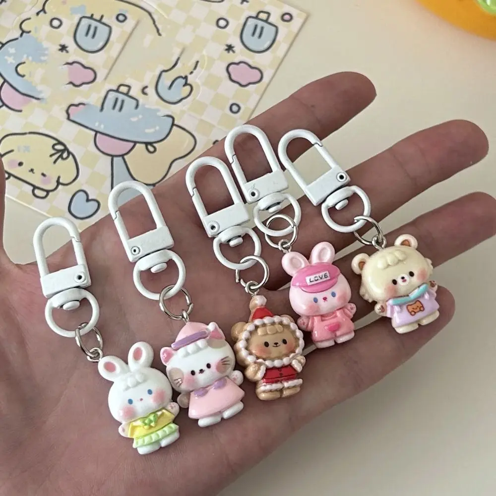 Funny Resin Rabbit Doll Key Chain Animal Creative Funny Cat Key Ring Cartoon Rabbit Bear Bag Pendant Backpack Decoration