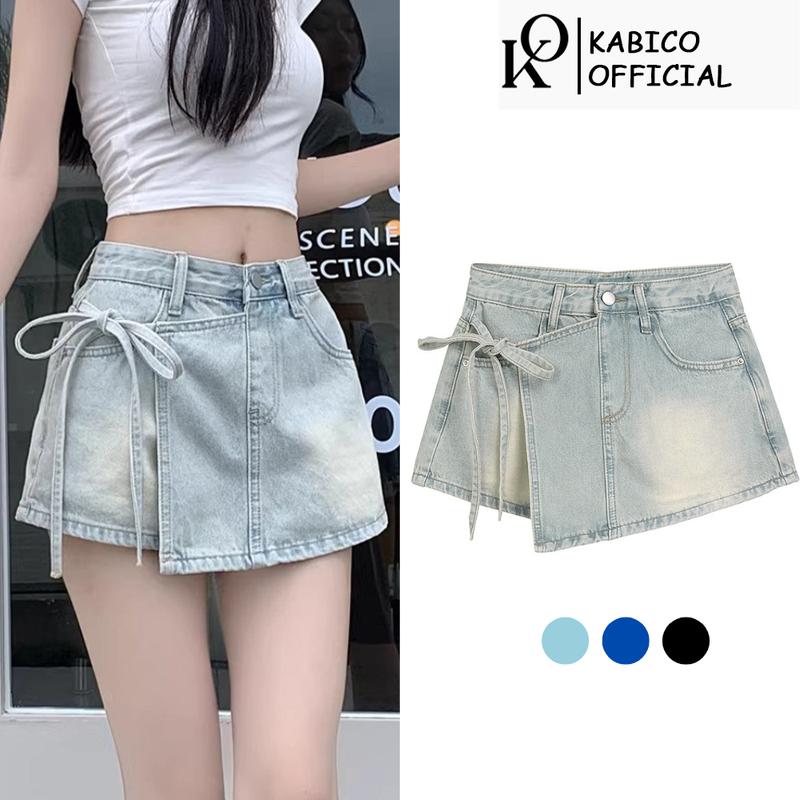 Quần short jean nữ cạp cao, quần short KABICO giả váy phong cách thanh lịch_C43 0