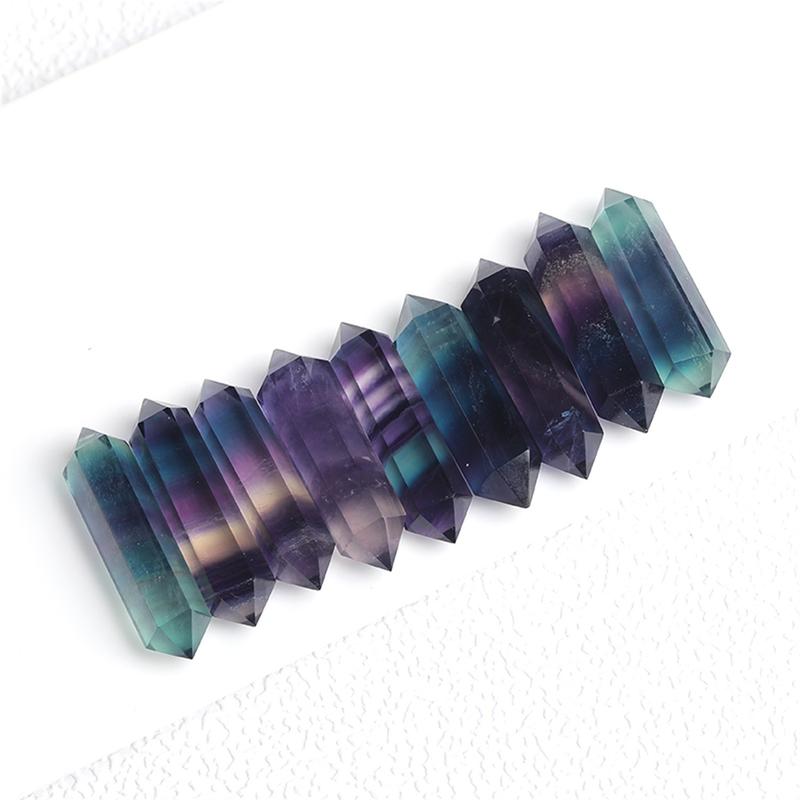 Product Introduction of Natural Colorful Fluorite Double Pointed Crystal Column Color Fluorite Hexagonal Prism Crystal Stone Decoration Home Decoration 3