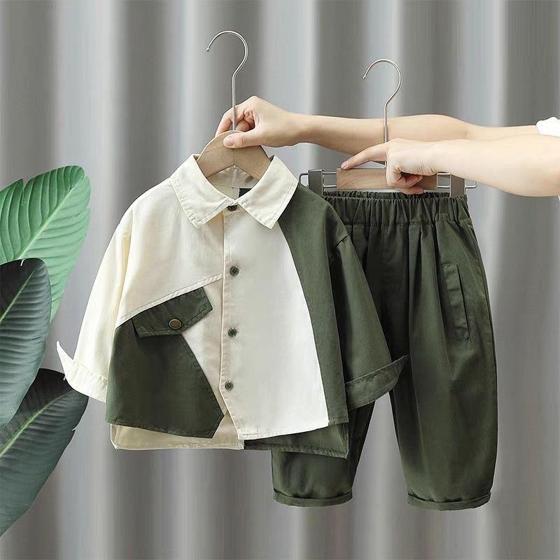 Bộ Đồ Trang Phục Mùa Thu Đẹp Trai Cho Bé Trai, Bộ Hai Mảnh Áo Sơ Mi Dài Tay Trẻ Em, Dáng Rộng Vừa Vặn, Có Cổ, Thích Hợp Cho Mùa Thu, Hàng Mới Về 2023, Tuyệt Vời Cho Bé Trai 4